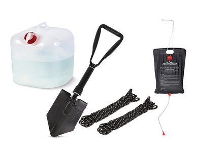 Adventuridge Folding Shovel, Water Carrier, Solar Shower or 2-Pack Reflective Rope