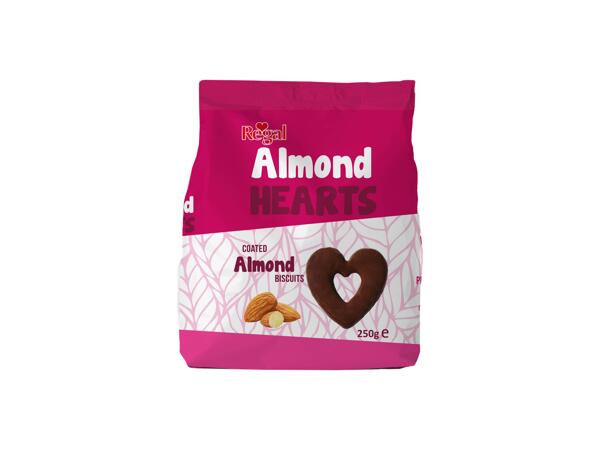 Almond hearts chocolate coated biscuits