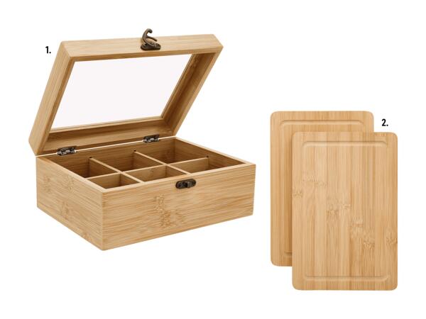 Boîte à thé en bambou/planches à découper en bambou, set de 2