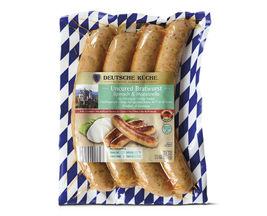 Deutsche Küche Bratwurst- Spinach Mozzarella & Sauerkraut with Emmentaler Cheese