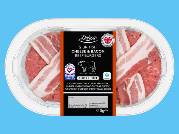 Deluxe 2 Cheese & Bacon British Beef Burgers