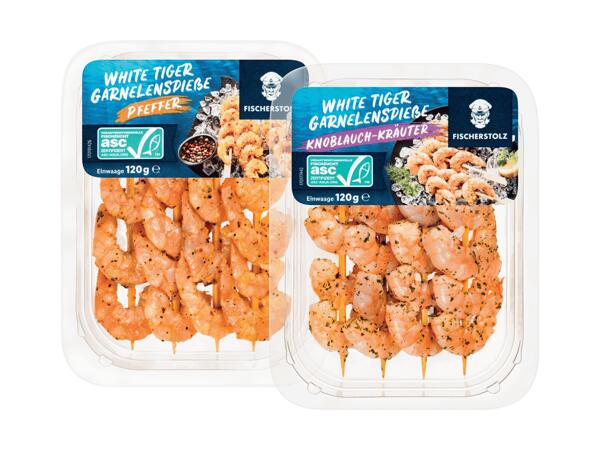 Frische White Tiger Garnelenspieße