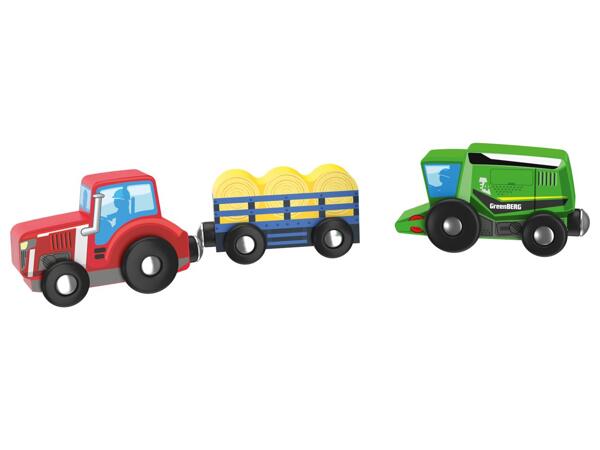 Wooden vehicles for rail and road sets, 3 pieces