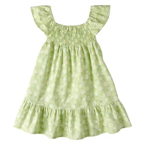 Girl's Flutter Sleeve Dress - Green Floral, M