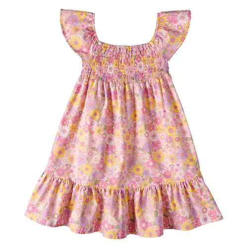 Girl's Flutter Sleeve Dress - Pink Floral, M