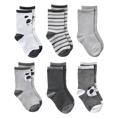 6 Pack Toddler's Crew Socks - Grey/White, Small