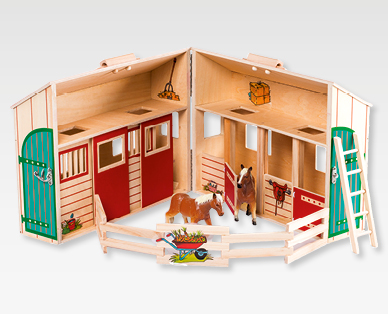 TOYLINO Puppenhaus/Pferdestall im Koffer