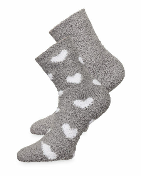Avenue Grey/Heart Fluffy Socks 2 Pk