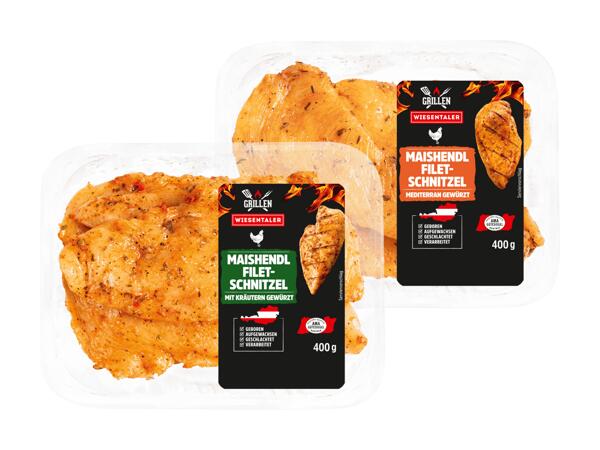 Frische Maishendl Filet-Schnitzel mariniert