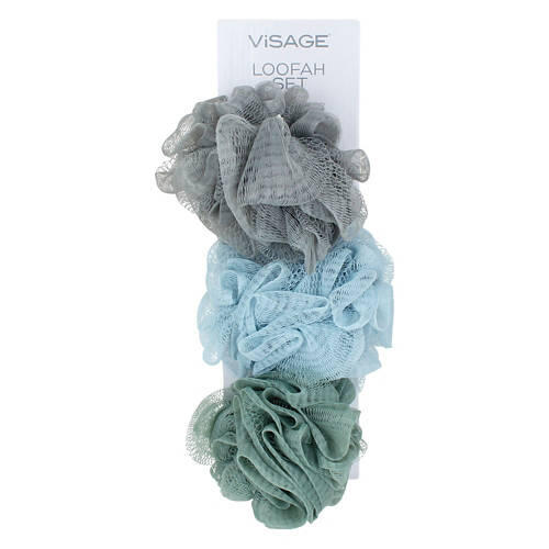 3 Pack Loofahs, Grey, Blue & Green