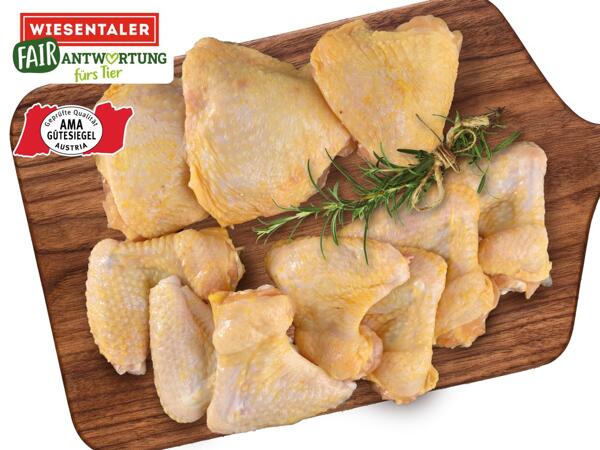 Frische Tierwohl Maishendl Oberkeulen oder Flügerl