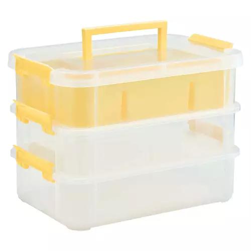 3 Layer Stackable Storage Box with Handle, Yellow