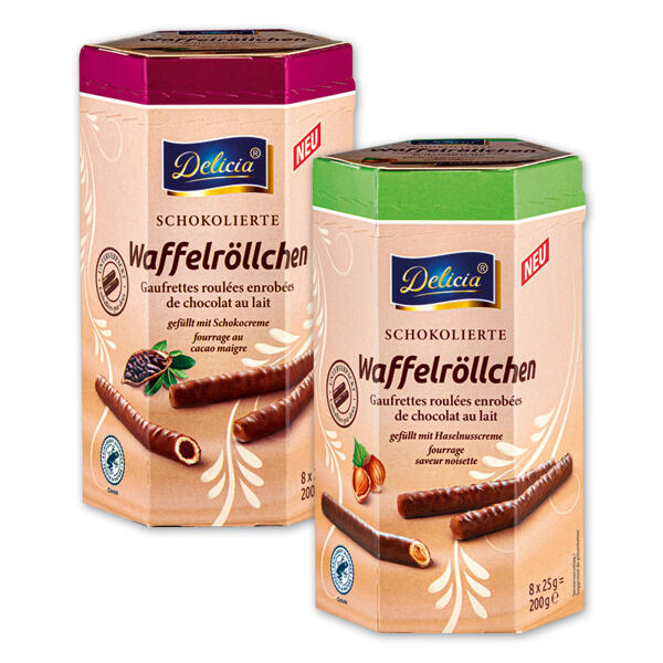 Schokolierte Waffelröllchen
