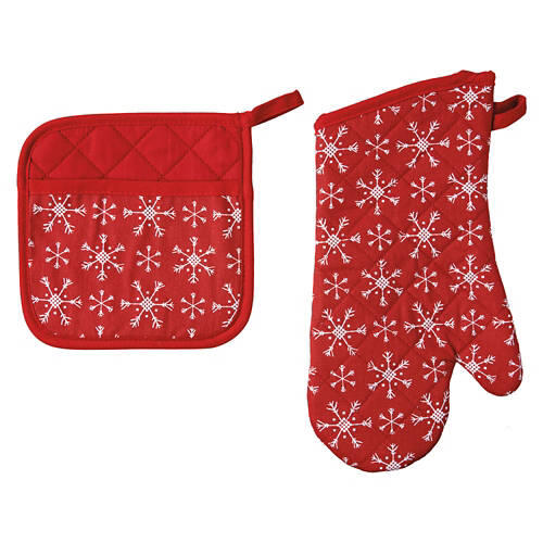 Holiday Oven Mitt & Potholder Set - Snowflakes