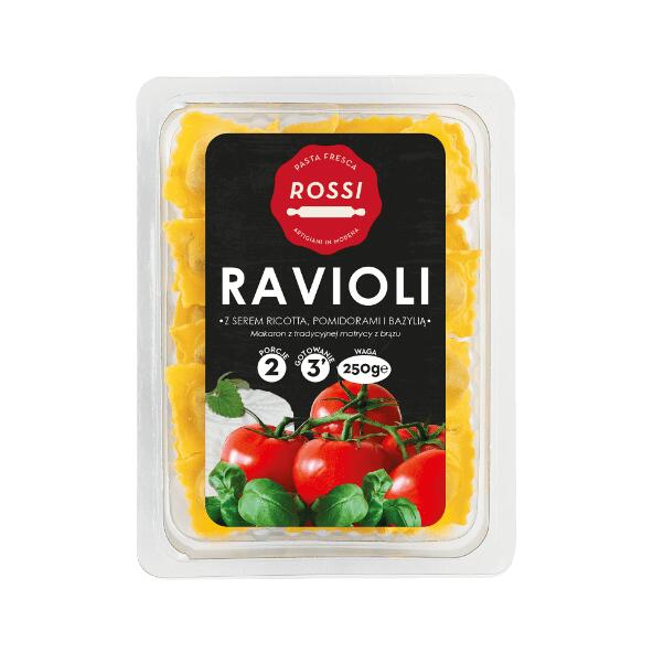 ROSSI 				Ravioli nadziewane ricottą, bazylią i pomidorami