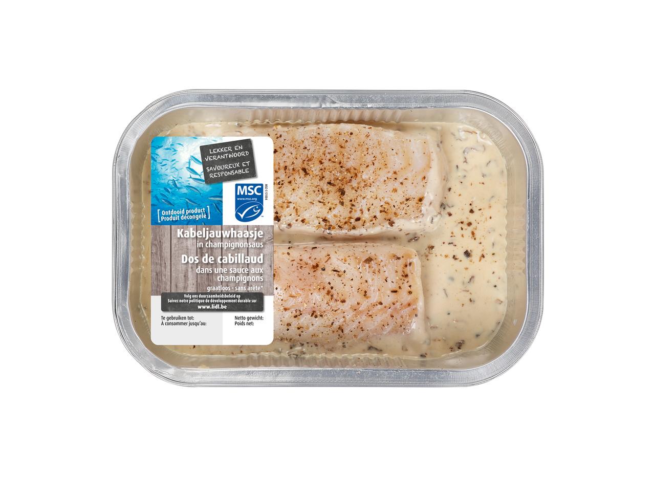 Dos de cabillaud et sauce aux champignons