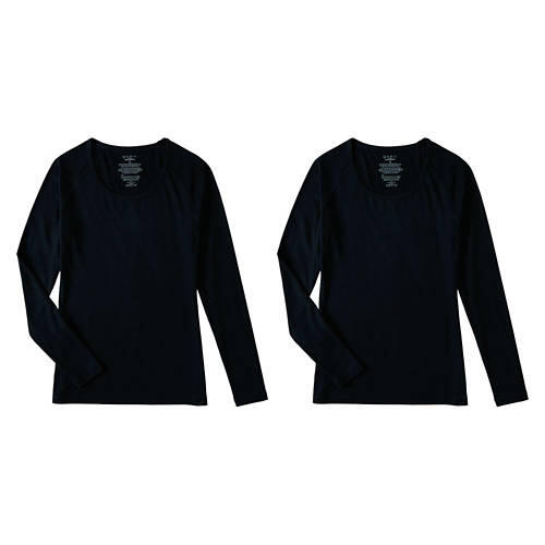 2 Pack Ladies Base Layer Crew Top - Black, S