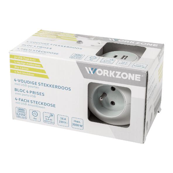 WORKZONE(R) 				Mehrfachsteckdose mit USB-Anschlüssen