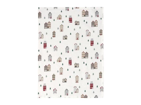 Livarno Home Christmas Tea Towels With Winter Village Pattern - Pack of 2