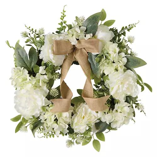 Floral Wreath - White Poms