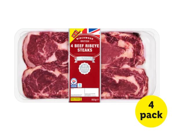 Birchwood XXL 4 British Beef Ribeye Steaks