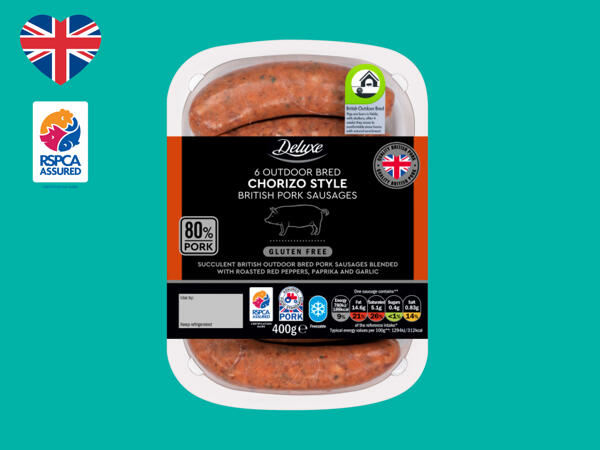 Deluxe 6 Outdoor-Bred Chorizo-Style British Pork Sausages - Lidl ...