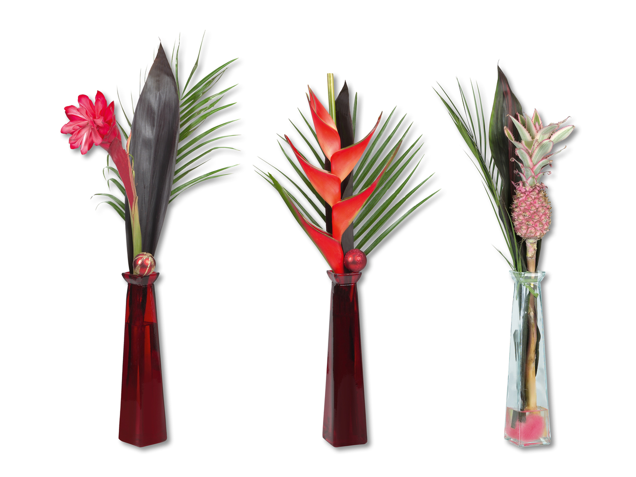 Composition florale de Noël dans un vase en verre