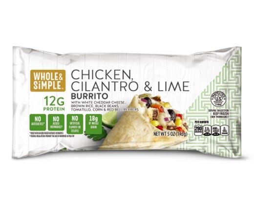 Whole & Simple 
 Steak & Cheddar or Chicken Cilantro Lime Burrito