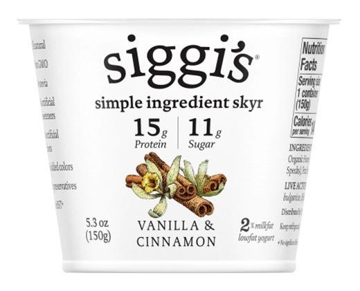 Siggi's 
 Icelandic Skyr Yogurt Vanilla & Cinnamon or Black Cherry