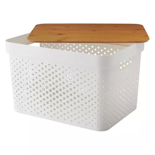 Basket with Bamboo Lid, White