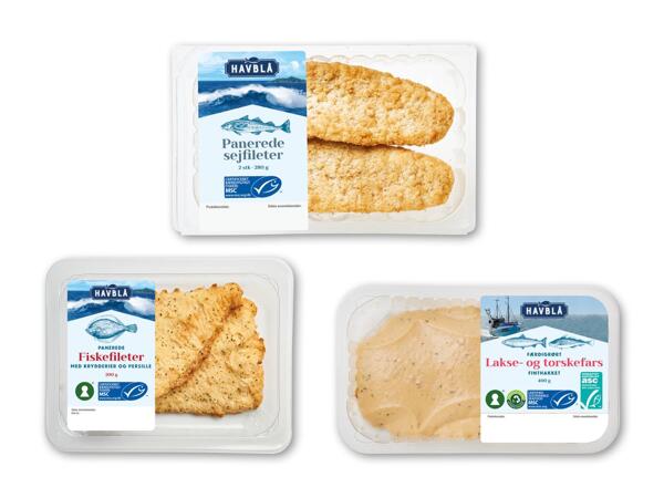 HAVBLÅ Panerede sej-, fiskefileter eller lakse- og torskefars
