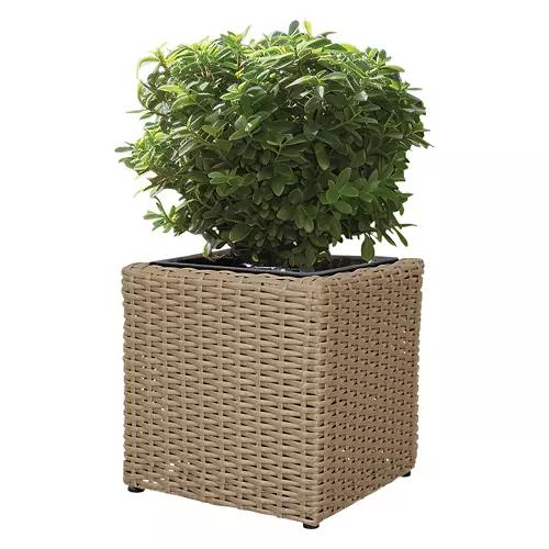 Rattan Effect Cube Planter, Light Brown