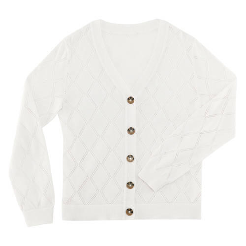 Ladies Pointelle Cardigan - White, XL
