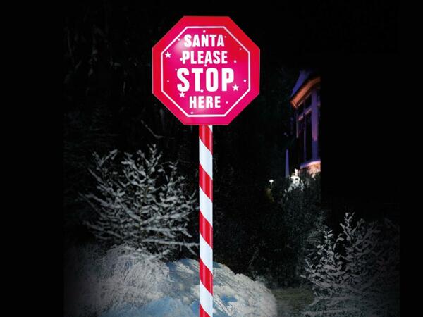 Premier Battery Operated Santa Stop Here Please Light Up Stake