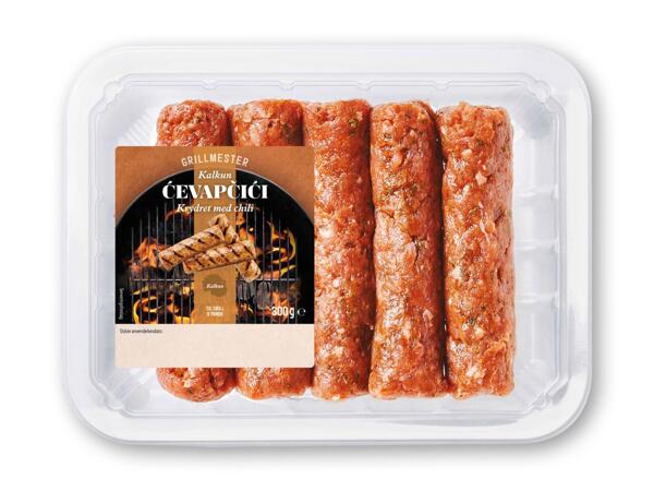 Kalkun-, oksecevapcici eller grillsticks af gris