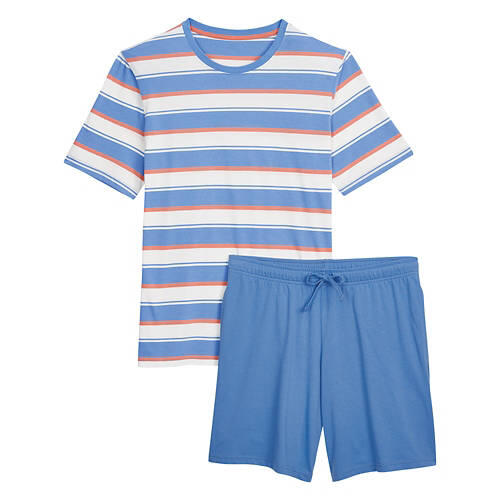 Men's 2 Piece Shorty Pajamas - Stripe/ Light Blue, M