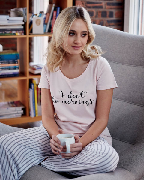Ladies' Slogan Pyjamas Pink & Stripe