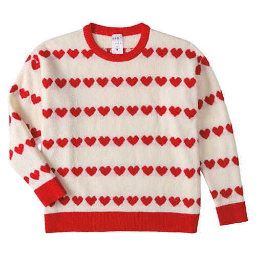 Ladies Valentine's Day Crew Neck Sweater - White, L