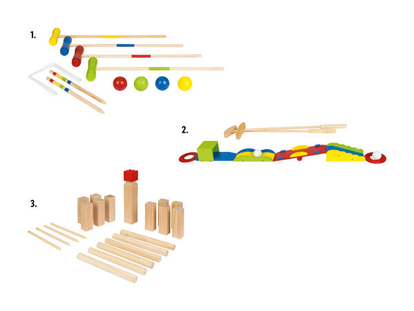 Croquet, 20 pièces/minigolf, 11 pièces/quilles Kubb, 21 pièces