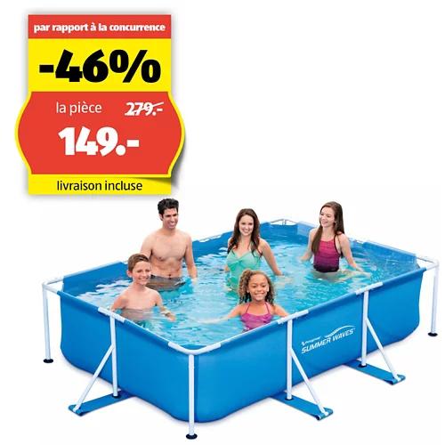 SUMMER WAVES Kit de piscine rectangulaire en tubes d'acier, 300 × 201 × 75 cm avec pompe filtrante de 2400 litres