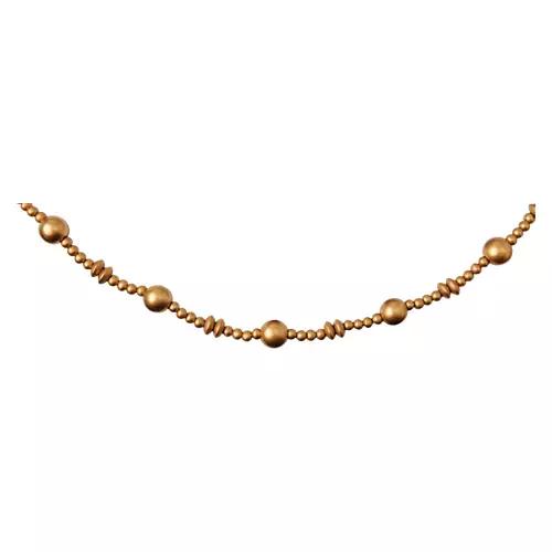 12 Foot Long Wooden Beaded Garland - Gold Metallic