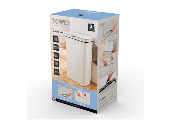 Tower White 50L Sensor Bin