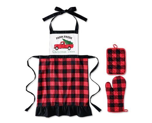 Merry Moments 
 3 Pc Apron, Oven Mitt and Potholder Set