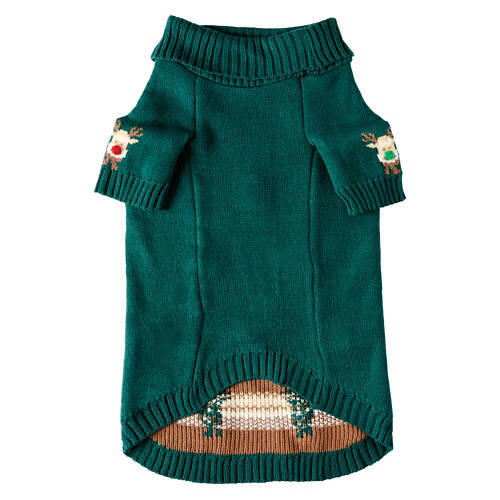 Pet Christmas Sweater - Green Reindeer, XS