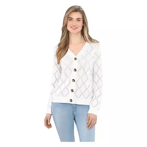Ladies Pointelle Cardigan - White, S