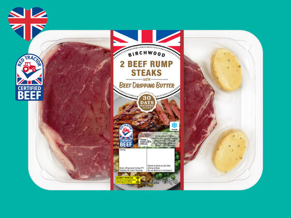 Birchwood 2 British Beef 30-Day Matured Rump Steaks with Beef Dripping Butter