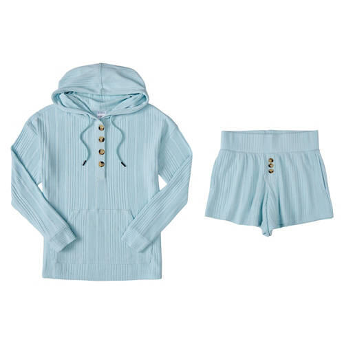 Ladies Relaxed Rib Lounge Set - Blue, L