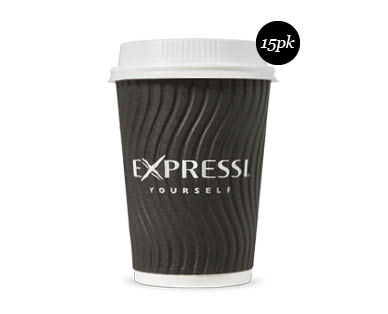 Expressi Disposable Coffee Cups and Lids 285ml 15pk