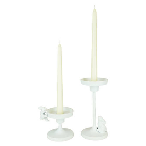 2 Pack Bunny Metal Candle Holders, White