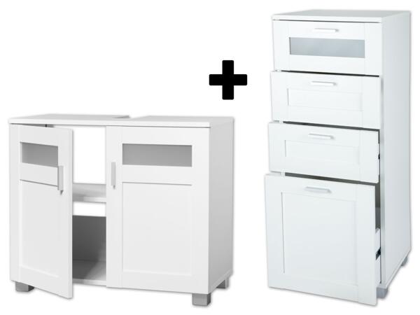 Badmöbel-Serie, Waschbeckenunterschrank + Seitenschrank